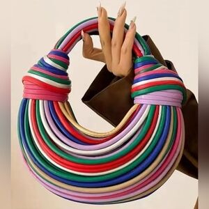 Vintage Style Multicolor Rainbow Handle Bag – Statement Fashion Purse